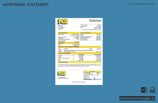 Jamaica National Commercial Bank Jamaica Limited (NCB) Hypothekenabrechnung – Beispiel als Word- und PDF-Datei (Vorschau)